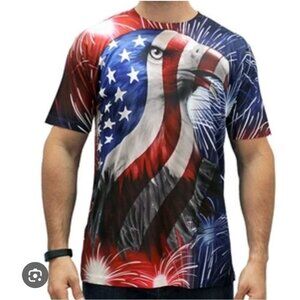 Patriotic Spirit Of America  Mens T-Shirt L USA Flag &Bald Eagle Graphic Design